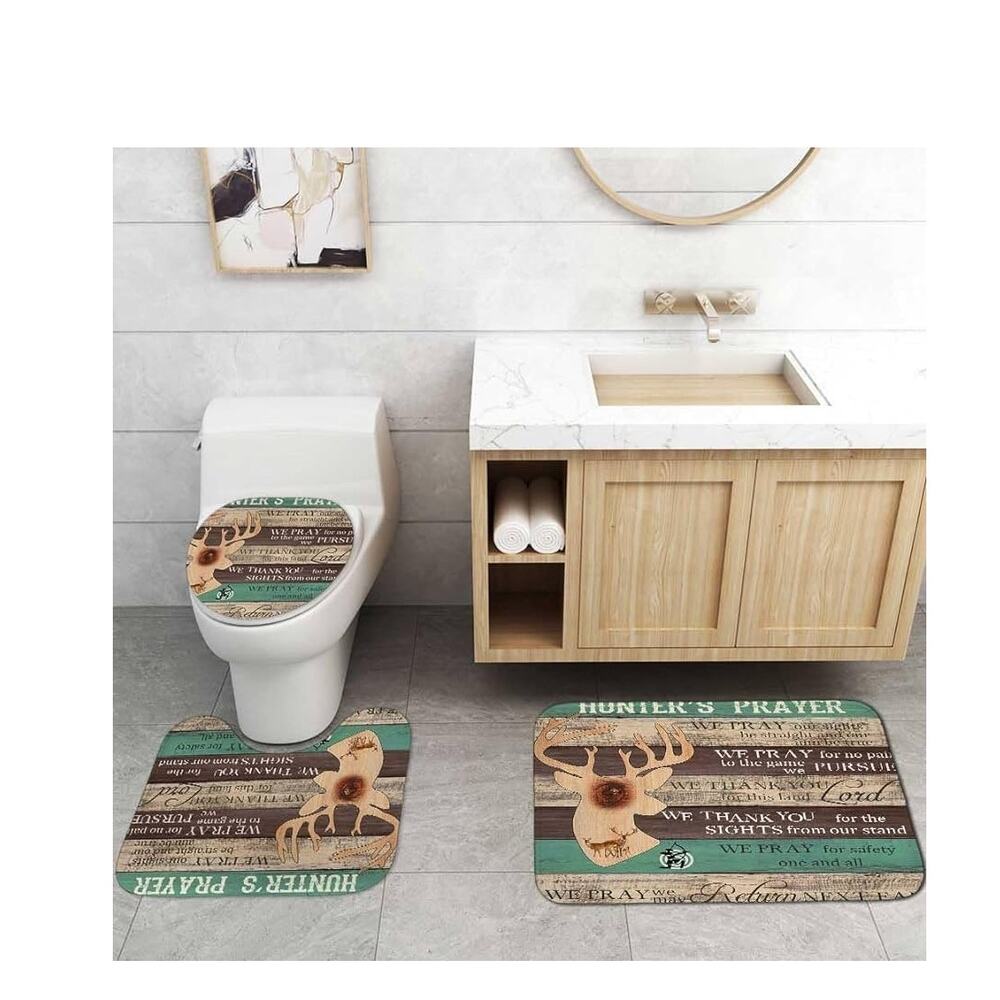 BNIB 4PCS Rustic Deer Shower Curtain Set with Rugs